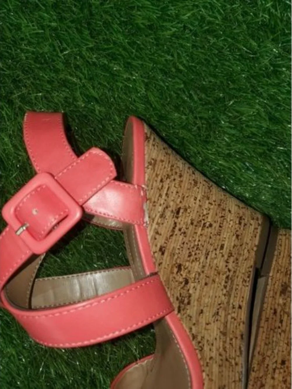 Style & Co, Allexus Open Toe Synthetic Wedge Heel, Coral, Women's Size 7 M